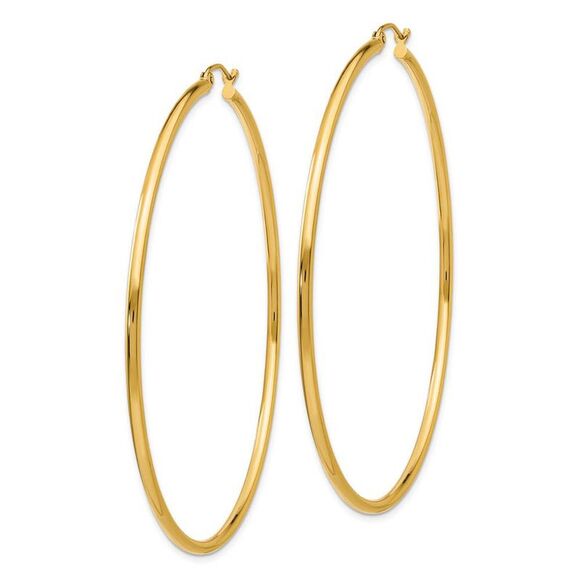 2mm x 65mm 14k Yellow Gold Classic Round Hoop Earrings - Picture 2 of 5